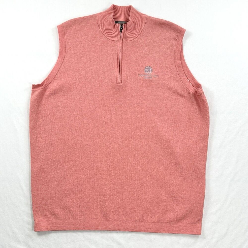 Peter Millar Sweater Vest Mens Large Pink Coral 1/4 Zip Turnberry Isle Preppy